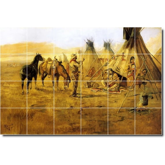 Ceramic Tile Mural-Charles Russell Western Backsplash Tile Mural 4. 25.5" w x 17" h using (24) 4.25 x 4.25 ceramic tiles