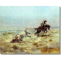 Ceramic Tile Mural-Charles Russell Western Bathroom Tile Mural 7. 21.25" w x 17" h using (20) 4.25 x 4.25 ceramic tiles