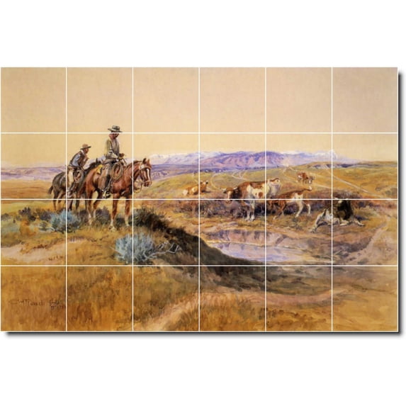 Western Tile Ceramic Tile Mural-Charles Russell Western Custom Tile Mural 13. 25.5 ...