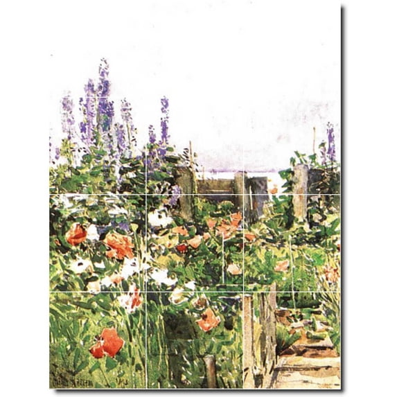 Ceramic Tile Mural-Childe Hassam Garden Kitchen Tile Mural 25. 24" w x 32" h using (12) 8 x 8 ceramic tiles