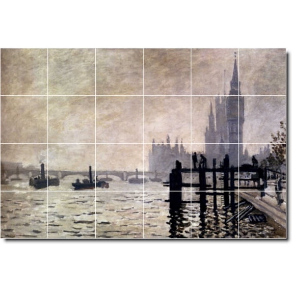 Ceramic Tile Mural-Claude Monet City Kitchen Tile Mural 6. 36" w x 24" h using (24) 6 x 6 ceramic tiles