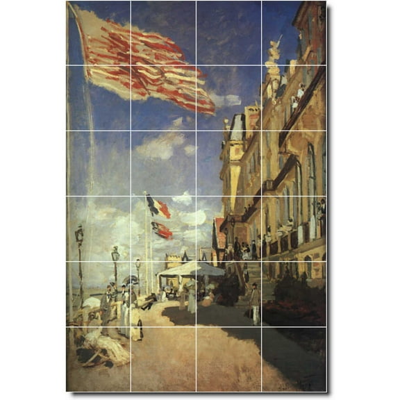Ceramic Tile Mural-Claude Monet City Shower Tile Mural 8. 17" w x 25.5" h using (24) 4.25 x 4.25 ceramic tiles