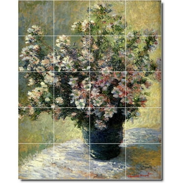 Ceramic Tile Mural-Claude Monet Flowers Floor Tile Mural 4. 17" w x 21.25" h using (20) 4.25 x 4.25 ceramic tiles