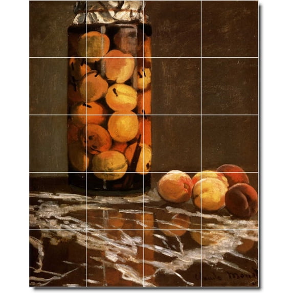 Ceramic Tile Mural-Claude Monet Fruit Vegetables Kitchen Tile Mural 10. 17" w x 21.25" h using (20) 4.25 x 4.25 ceramic tiles