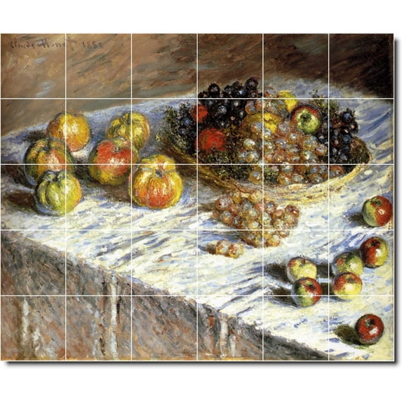 Ceramic Tile Mural-Claude Monet Fruit Vegetables Shower Tile Mural 11. 36" w x 30" h using (30) 6 x 6 ceramic tiles