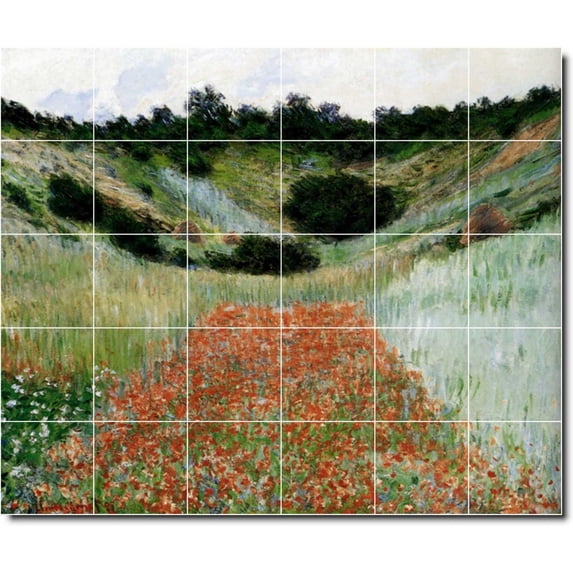 Ceramic Tile Mural-Claude Monet Garden Backsplash Tile Mural 12. 48" w x 40" h using (30) 8 x 8 ceramic tiles