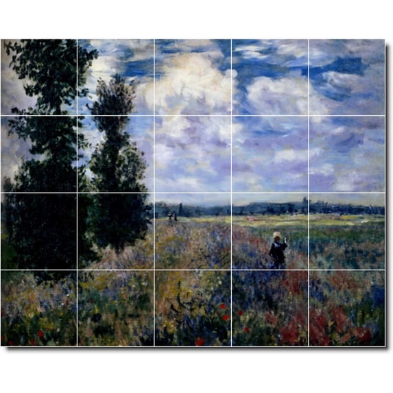 Ceramic Tile Mural-Claude Monet Garden Backsplash Tile Mural 15. 60" w x 48" h using (20) 12 x 12 ceramic tiles
