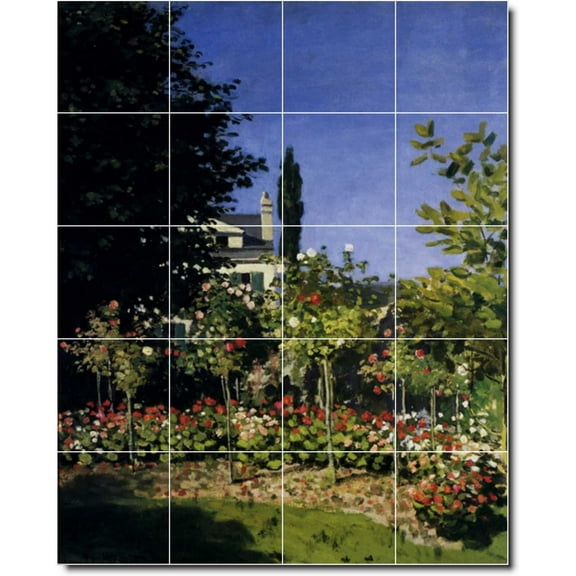 Ceramic Tile Mural-Claude Monet Garden Bathroom Tile Mural 17. 17" w x 21.25" h using (20) 4.25 x 4.25 ceramic tiles