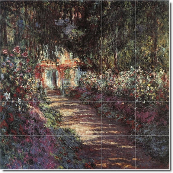 Ceramic Tile Mural-Claude Monet Garden Bathroom Tile Mural 20. 21.25" w x 21.25" h using (25) 4.25 x 4.25 ceramic tiles