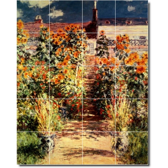 Ceramic Tile Mural-Claude Monet Garden Custom Tile Mural 1. 24" w x 30" h using (20) 6 x 6 ceramic tiles