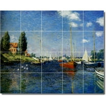 Ceramic Tile Mural-Claude Monet Waterfront Painting 109. 21.25" w x 17" h using (20) 4.25 x 4.25 ceramic tiles