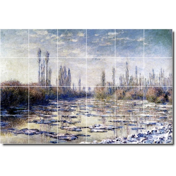 Ceramic Tile Mural-Claude Monet Waterfront Painting 112. 48" w x 32" h using (24) 8 x 8 ceramic tiles