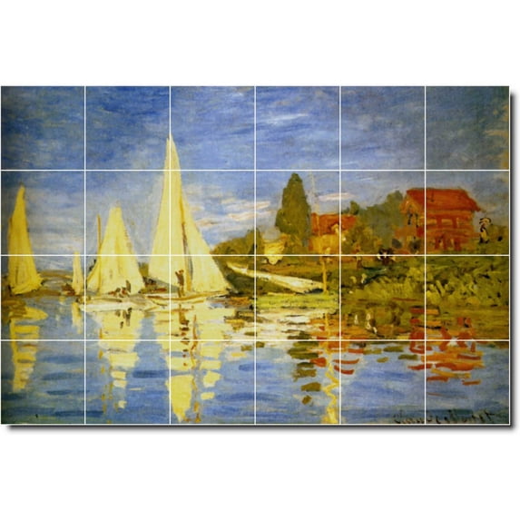 Ceramic Tile Mural-Claude Monet Waterfront Painting 116. 36" w x 24" h using (24) 6 x 6 ceramic tiles