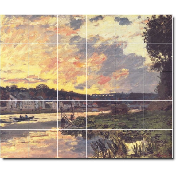 Ceramic Tile Mural-Claude Monet Waterfront Painting 126. 25.5" w x 21.25" h using (30) 4.25 x 4.25 ceramic tiles