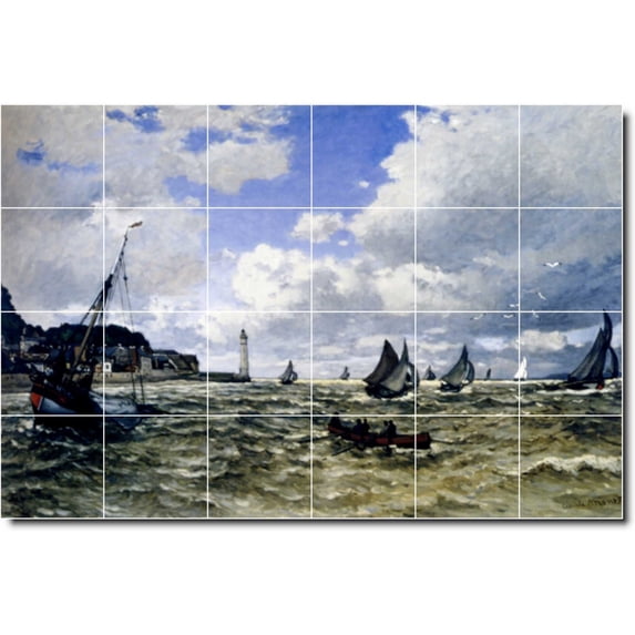 Ceramic Tile Mural-Claude Monet Waterfront Painting 130. 48" w x 32" h using (24) 8 x 8 ceramic tiles