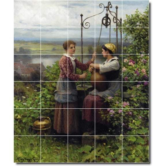 Ceramic Tile Mural-Daniel Ridgway Knight Country Painting 122. 21.25" w x 25.5" h using (30) 4.25 x 4.25 ceramic tiles