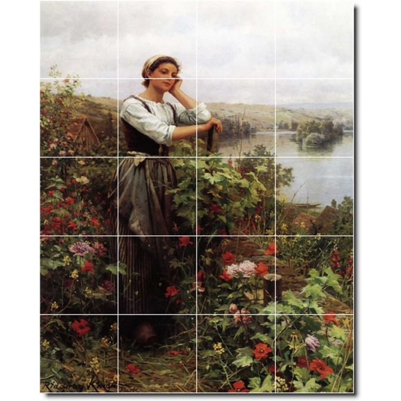 Ceramic Tile Mural-Daniel Ridgway Knight Garden Bathroom Tile Mural 18. 17" w x 21.25" h using (20) 4.25 x 4.25 ceramic tiles