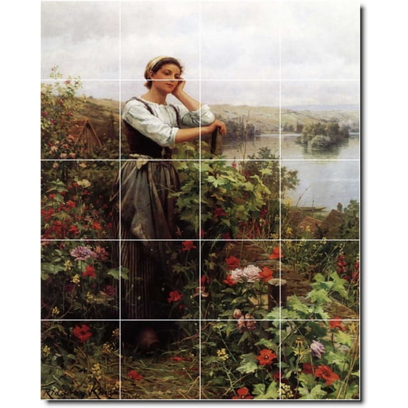 Ceramic Tile Mural-Daniel Ridgway Knight Garden Bathroom Tile Mural 18. 17" w x 21.25" h using (20) 4.25 x 4.25 ceramic tiles