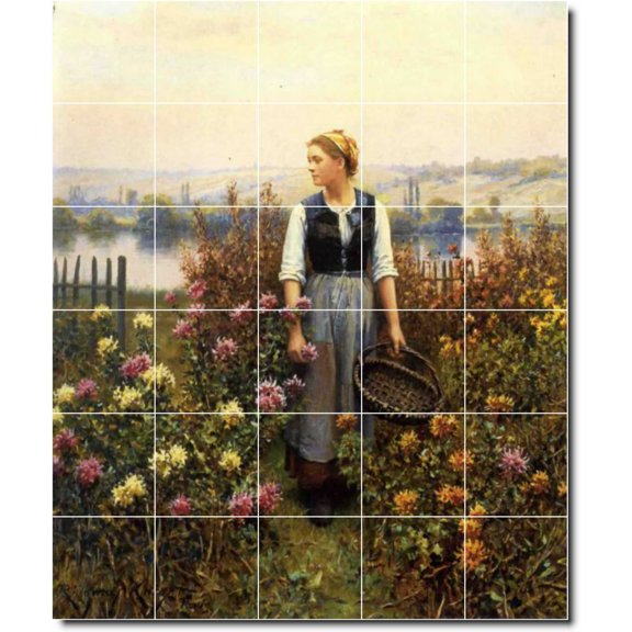 Ceramic Tile Mural-Daniel Ridgway Knight Garden Bathroom Tile Mural 19. 30" w x 36" h using (30) 6 x 6 ceramic tiles