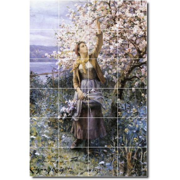 Ceramic Tile Mural-Daniel Ridgway Knight Garden Shower Tile Mural 14. 24" w x 36" h using (24) 6 x 6 ceramic tiles