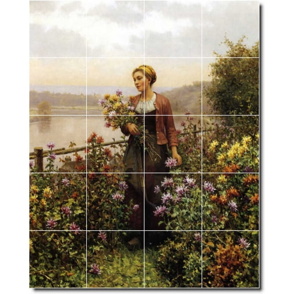 Ceramic Tile Mural-Daniel Ridgway Knight Garden Shower Tile Mural 18. 24" w x 30" h using (20) 6 x 6 ceramic tiles