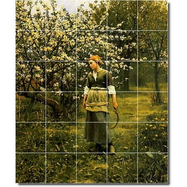 Ceramic Tile Mural-Daniel Ridgway Knight Garden Wall Tile Mural 21. 21.25" w x 25.5" h using (30) 4.25 x 4.25 ceramic tiles