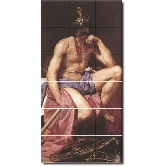 Ceramic Tile Mural-Diego Velazquez Mythology Shower Tile Mural 14. 12.75" w x 25.5" h using (18) 4.25 x 4.25 ceramic tiles