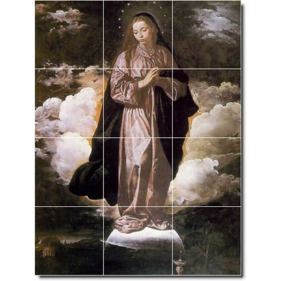 Ceramic Tile Mural-Diego Velazquez Religious Floor Tile Mural 20. 24" w x 32" h using (12) 8 x 8 ceramic tiles