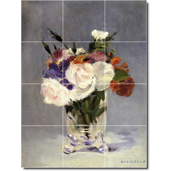 Ceramic Tile Mural-Edouard Manet Flowers Backsplash Tile Mural 18. 24" w x 32" h using (12) 8 x 8 ceramic tiles
