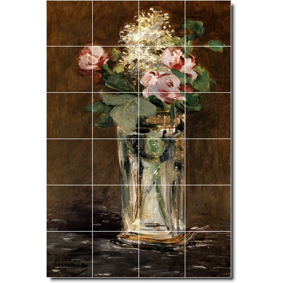 Ceramic Tile Mural-Edouard Manet Flowers Custom Tile Mural 21. 17" w x 25.5" h using (24) 4.25 x 4.25 ceramic tiles