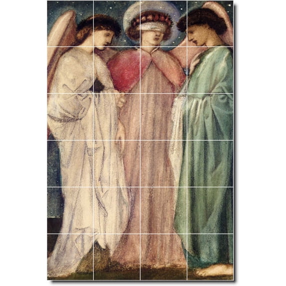 Ceramic Tile Mural-Edward Burne-Jones Angels Backsplash Tile Mural 30. 48" w x 72" h using (24) 12 x 12 ceramic tiles