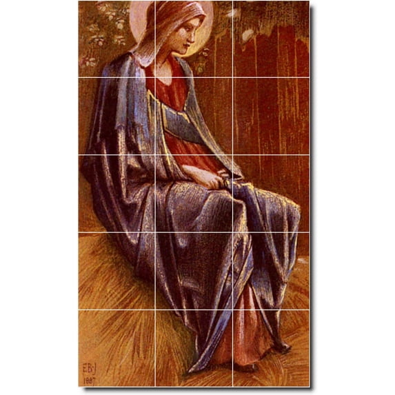 Ceramic Tile Mural-Edward Burne-Jones Religious Floor Tile Mural 20. 12.75" w x 21.25" h using (15) 4.25 x 4.25 ceramic tiles