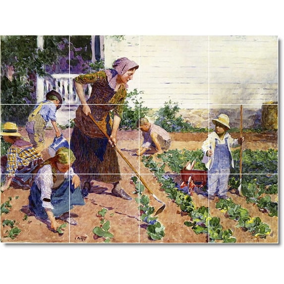 Ceramic Tile Mural-Edward Potthast Garden 6. 32" w x 24" h using (12) 8 x 8 ceramic tiles