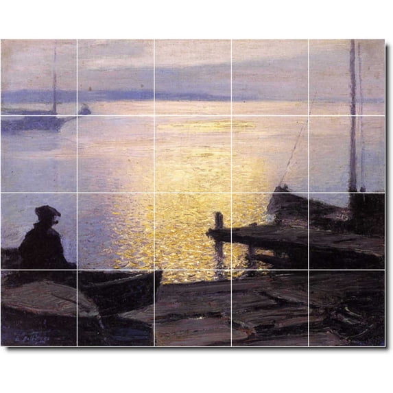 Ceramic Tile Mural-Edward Potthast Waterfront Painting 136. 30" w x 24" h using (20) 6 x 6 ceramic tiles