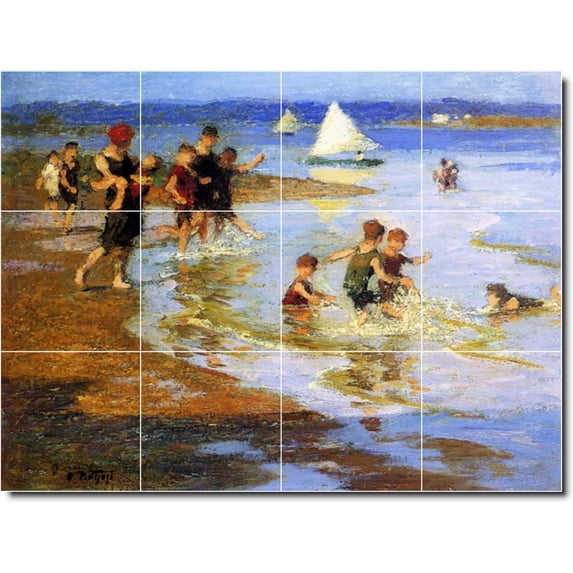 Ceramic Tile Mural-Edward Potthast Waterfront Painting 143. 24" w x 18" h using (12) 6 x 6 ceramic tiles