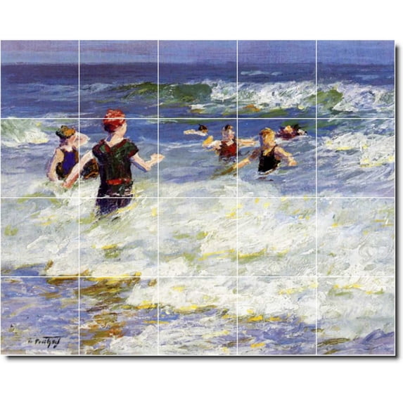 Ceramic Tile Mural-Edward Potthast Waterfront Painting 145. 60" w x 48" h using (20) 12 x 12 ceramic tiles
