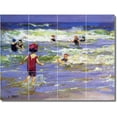 thumbnail image 1 of Ceramic Tile Mural-Edward Potthast Waterfront Painting 146. 17" w x 12.75" h using (12) 4.25 x 4.25 ceramic tiles, 1 of 3
