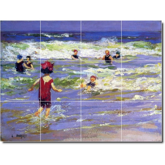 Ceramic Tile Mural-Edward Potthast Waterfront Painting 146. 17" w x 12.75" h using (12) 4.25 x 4.25 ceramic tiles
