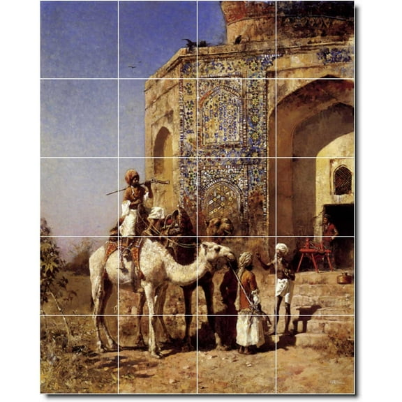 Ceramic Tile Mural-Edwin Weeks Animals Painting 19. 17" w x 21.25" h using (20) 4.25 x 4.25 ceramic tiles