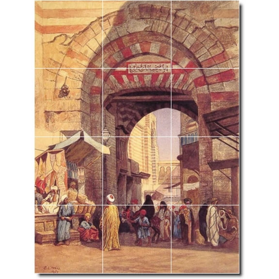 Ceramic Tile Mural-Edwin Weeks City Backsplash Tile Mural 30. 36" w x 48" h using (12) 12 x 12 ceramic tiles