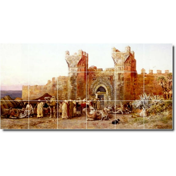 Ceramic Tile Mural-Edwin Weeks Historical Floor Tile Mural 30. 25.5" w x 12.75" h using (18) 4.25 x 4.25 ceramic tiles