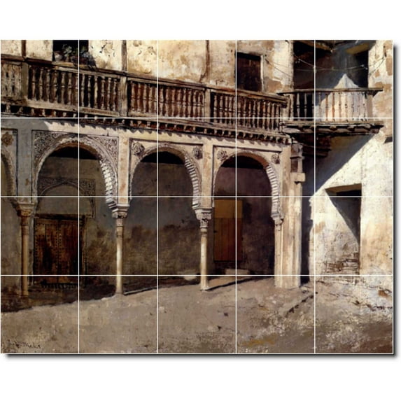 Ceramic Tile Mural-Edwin Weeks Historical Kitchen Tile Mural 2. 60" w x 48" h using (20) 12 x 12 ceramic tiles