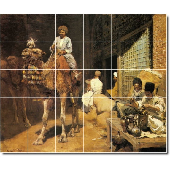 Ceramic Tile Mural-Edwin Weeks Village Painting 25. 48" w x 40" h using (30) 8 x 8 ceramic tiles