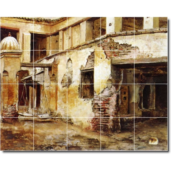 Ceramic Tile Mural-Edwin Weeks Village Painting 31. 40" w x 32" h using (20) 8 x 8 ceramic tiles