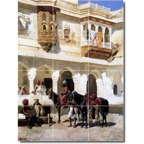 Ceramic Tile Mural-Edwin Weeks Village Painting 37. 12.75" w x 17" h using (12) 4.25 x 4.25 ceramic tiles