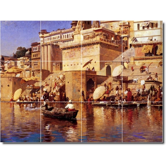 Ceramic Tile Mural-Edwin Weeks Waterfront Painting 155. 48" w x 36" h using (12) 12 x 12 ceramic tiles