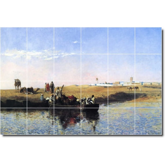 Ceramic Tile Mural-Edwin Weeks Waterfront Painting 156. 48" w x 32" h using (24) 8 x 8 ceramic tiles