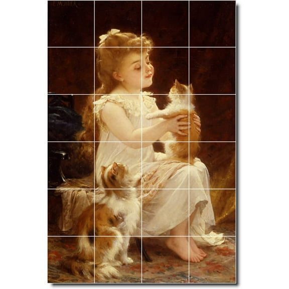 Ceramic Tile Mural-Emile Munier Animals Painting 21. 17" w x 25.5" h using (24) 4.25 x 4.25 ceramic tiles