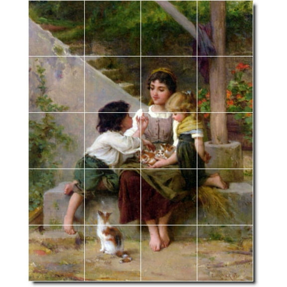 Ceramic Tile Mural-Emile Munier Mother Child Painting 10. 17" w x 21.25" h using (20) 4.25 x 4.25 ceramic tiles