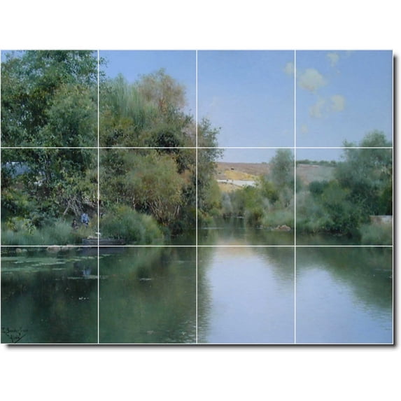 Ceramic Tile Mural-Emilio Sanchez-Perrier Waterfront Painting 161. 24" w x 18" h using (12) 6 x 6 ceramic tiles